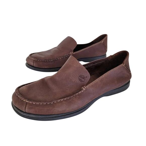Timberland Leather Loafer Shoes Brown Slip On Women Size 7.5M Classic Comfort - Picture 1 of 13